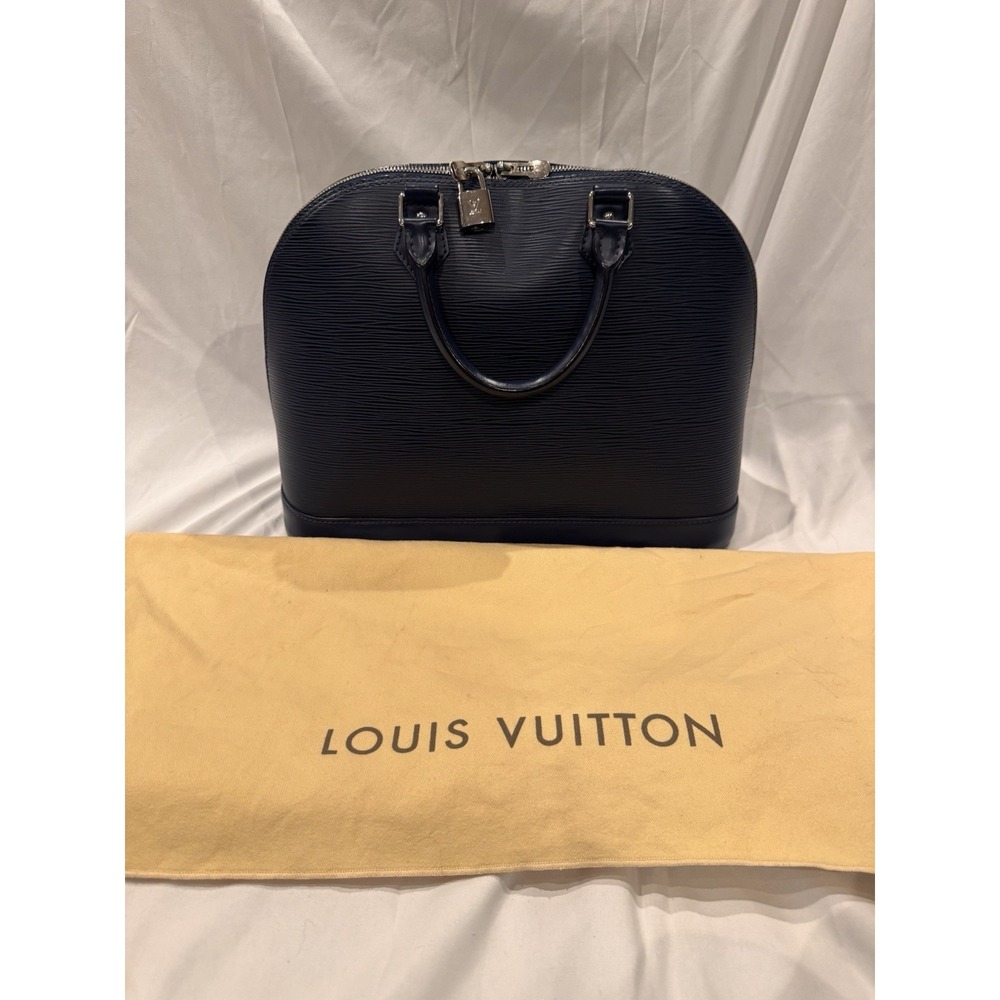 Louis Vuitton Alma MM Navy Blue Epi Leather Silver Hardware Lock Dust Bag